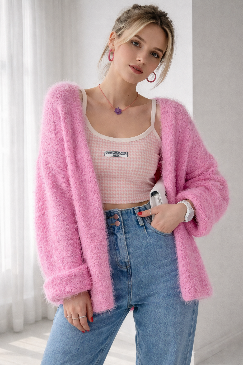 Cardigan en maille à col en V pour femme - Faelric