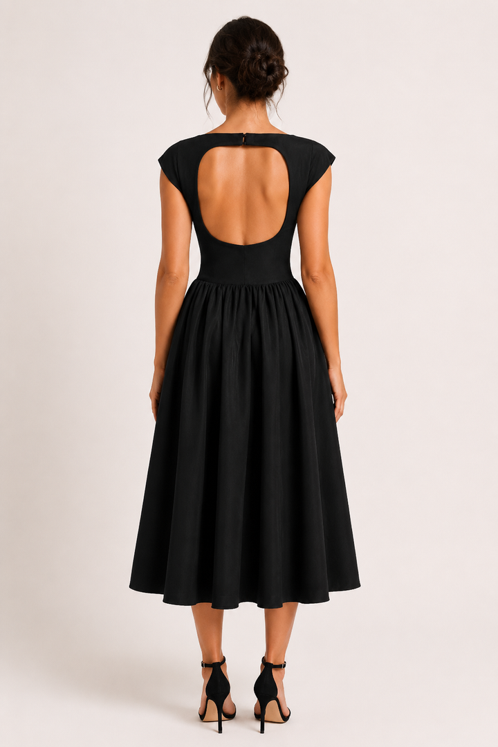 Robe de cocktail midi élégante à jupe ample - Alisa