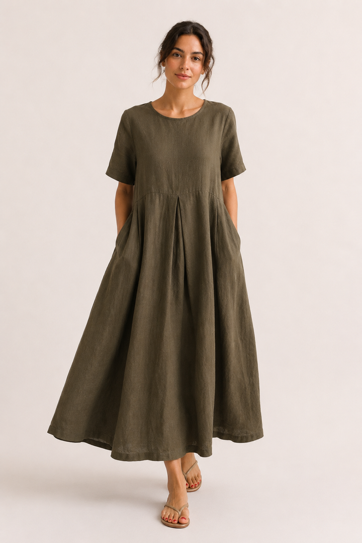Robe longue oversize pour femme, à manches courtes et poches - Gesine