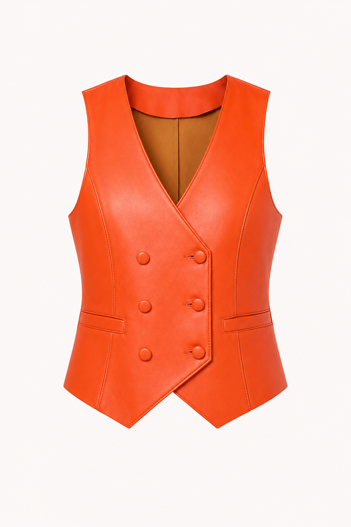 Gilet femme effet cuir à double boutonnage avec encolure en V - Elfriede