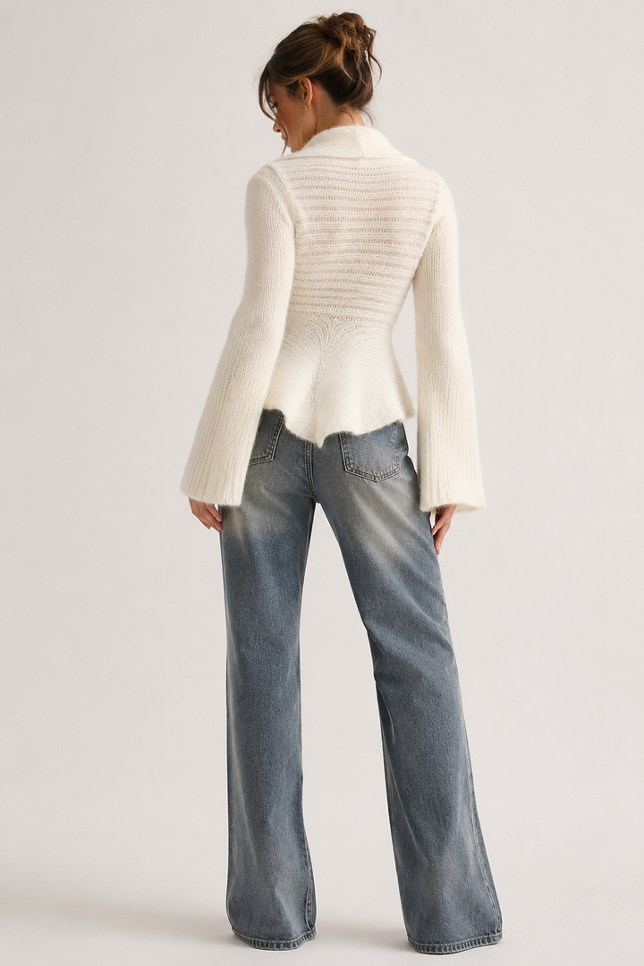 Cardigan en maille pour femme, col en V et manches évasées - Gundula