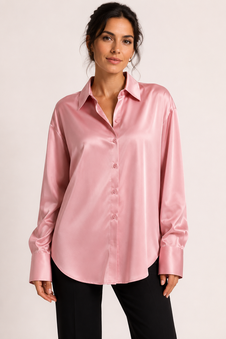 Blouse femme en satin à manches longues avec boutonnage sur le devant - Hannelore