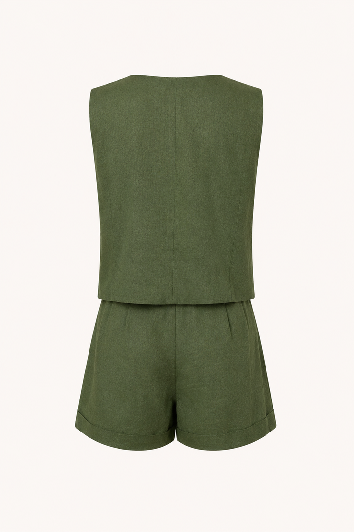 Ensemble gilet et short pour femme en lin et coton - Rita