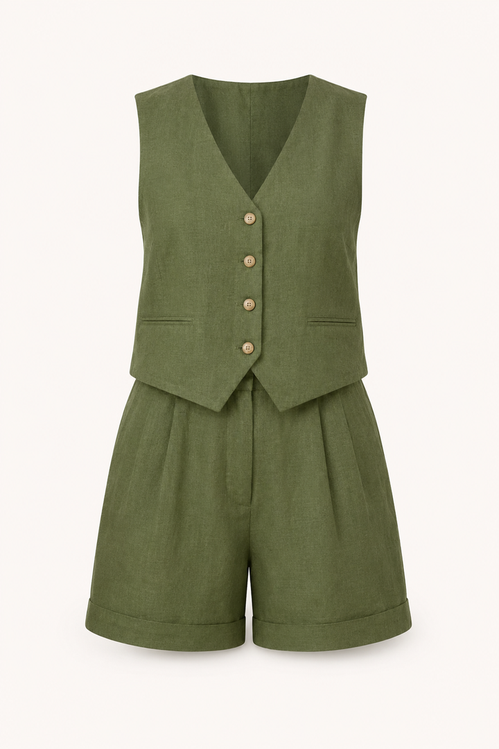 Ensemble gilet et short pour femme en lin et coton - Rita