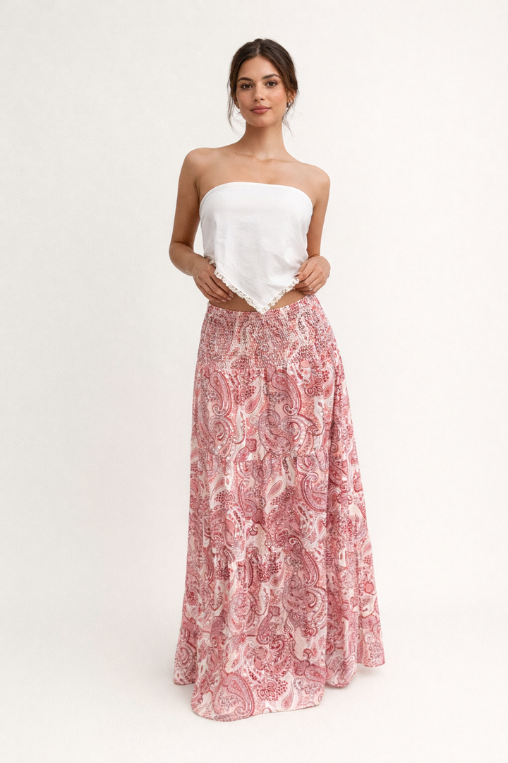 Jupe longue imprimée à taille élastiquée style boho estival - Elira