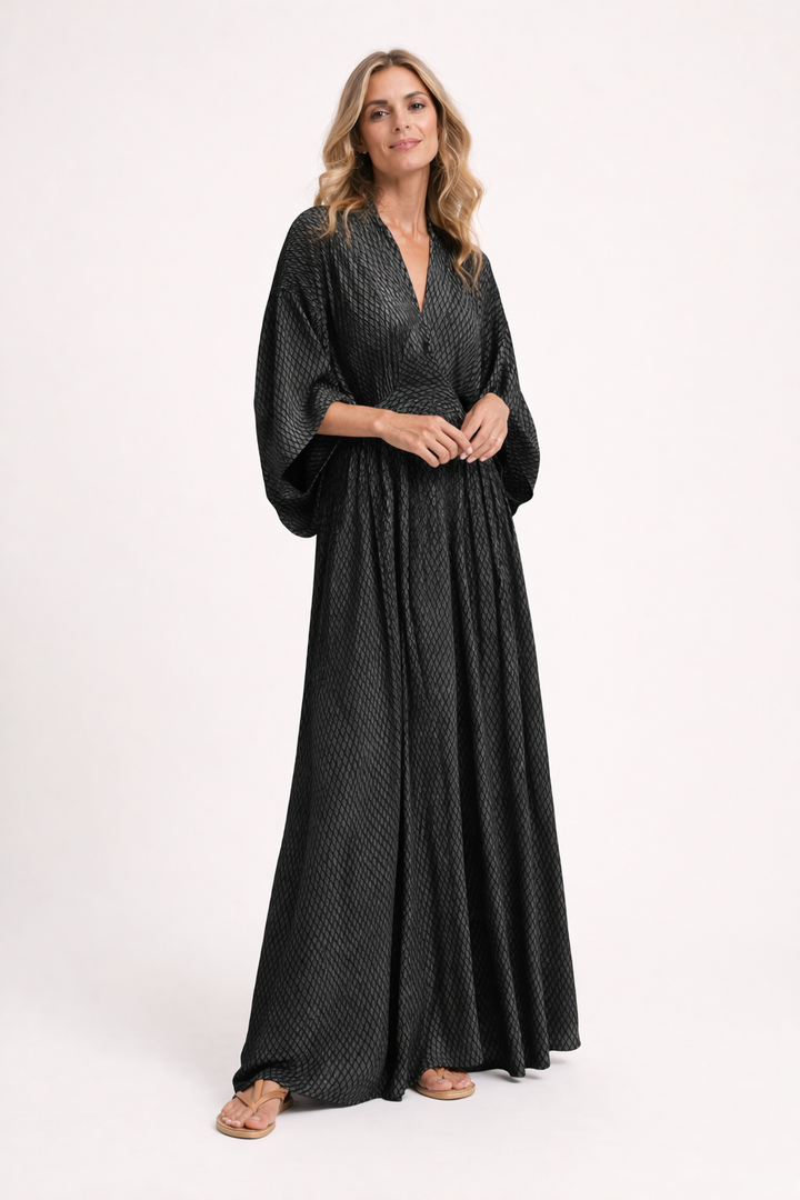 Robe longue femme manches larges encolure en V robe femme décontractée - Valmira