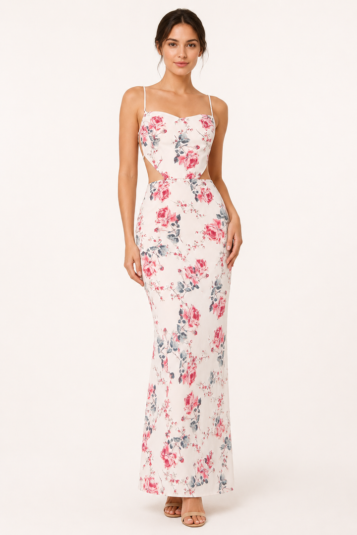 Robe longue à imprimé floral et fines bretelles pour femme - Frieda