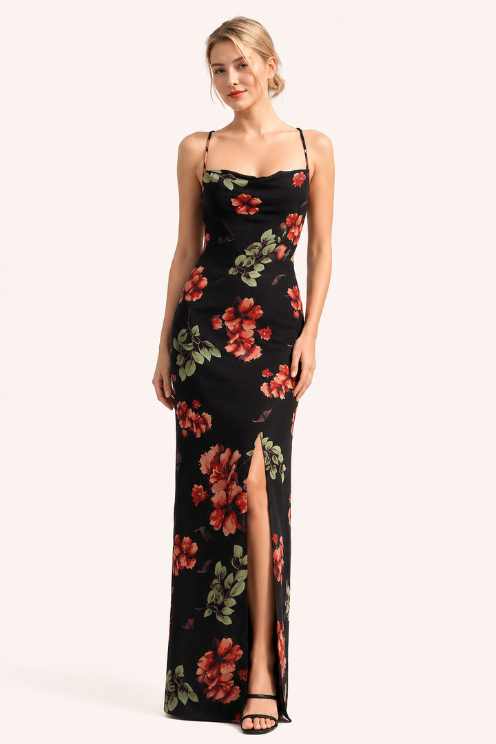 Robe longue à imprimé floral et fines bretelles pour femme - Frieda