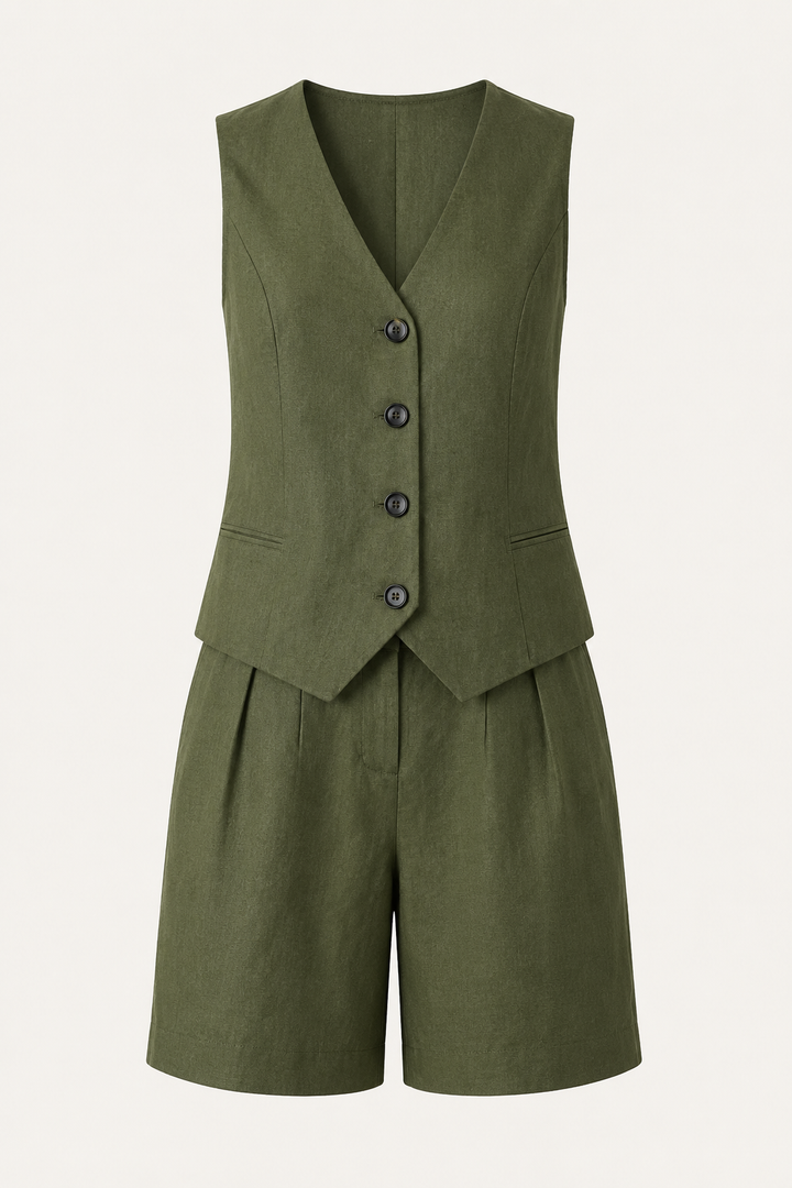 Ensemble gilet et short pour femme en lin et coton - Lotte