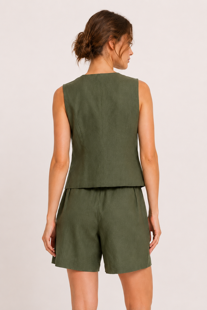 Ensemble gilet et short pour femme en lin et coton - Lotte