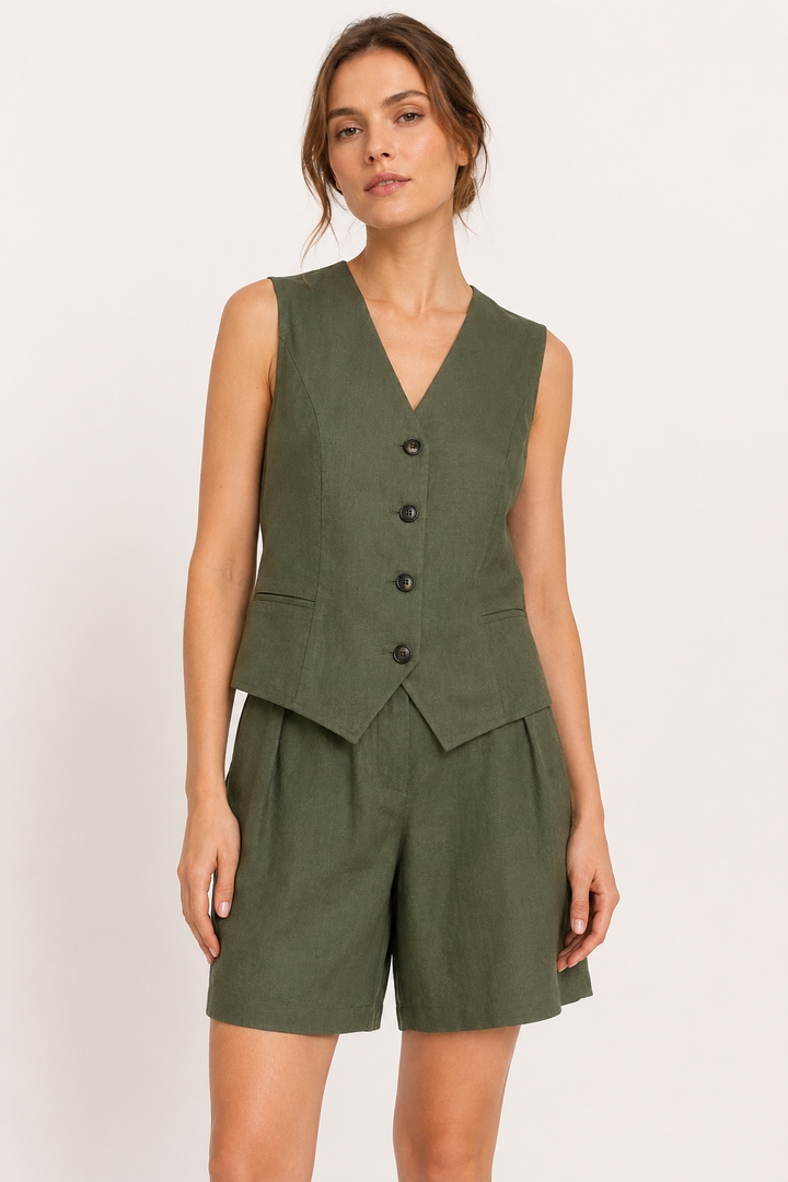 Ensemble gilet et short pour femme en lin et coton - Lotte