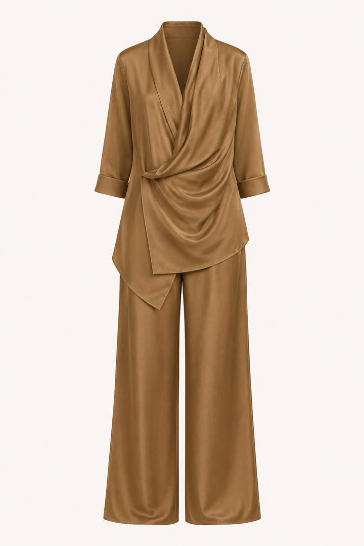 Ensemble chemisier et pantalon pour femme en satin - Kerstin