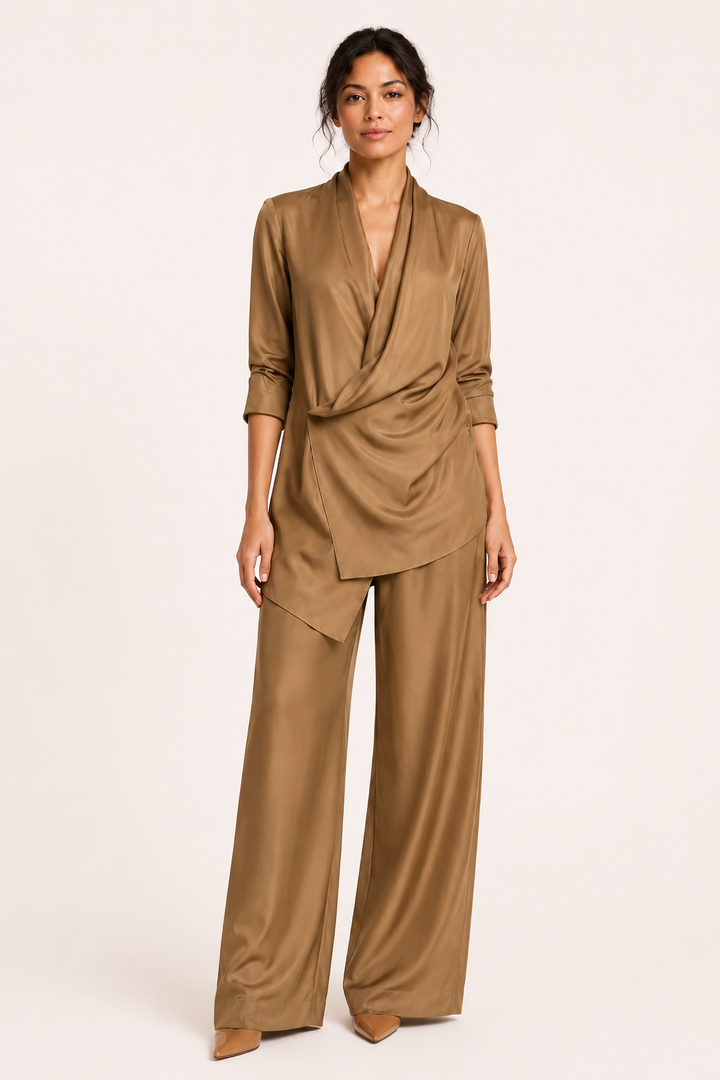 Ensemble chemisier et pantalon pour femme en satin - Kerstin