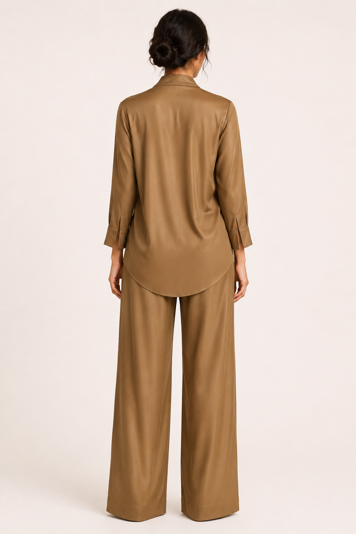 Ensemble chemisier et pantalon pour femme en satin - Kerstin