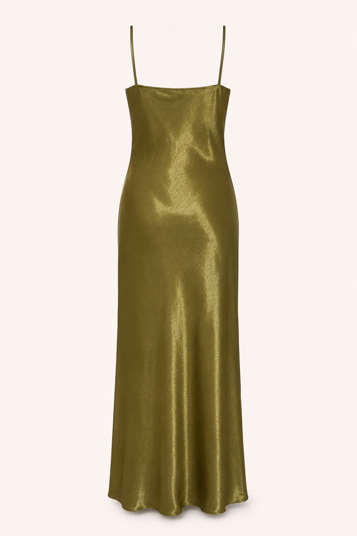 Robe midi lingerie satinée pour femme, décolleté en V - Leni