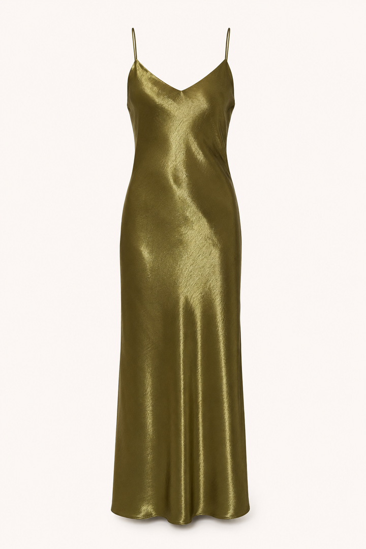 Robe midi lingerie satinée pour femme, décolleté en V - Leni