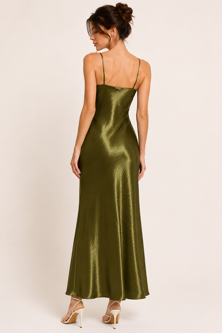 Robe midi lingerie satinée pour femme, décolleté en V - Leni