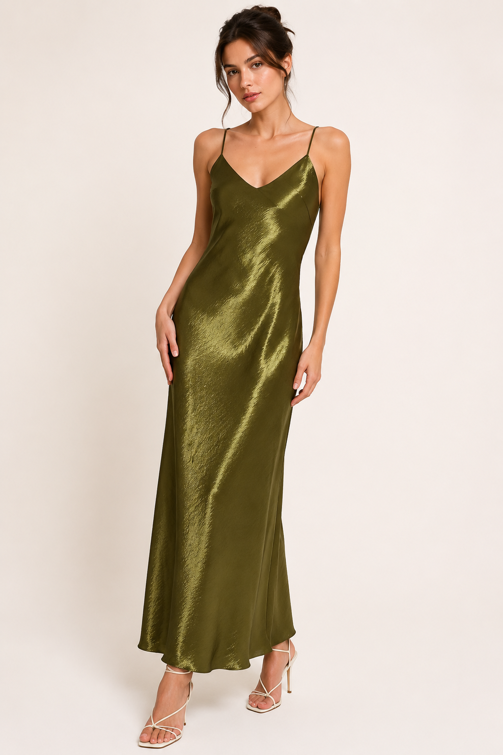 Robe midi lingerie satinée pour femme, décolleté en V - Leni