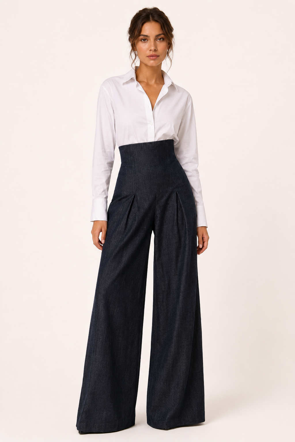 Pantalon femme à jambes larges et taille haute, élégant - Elara