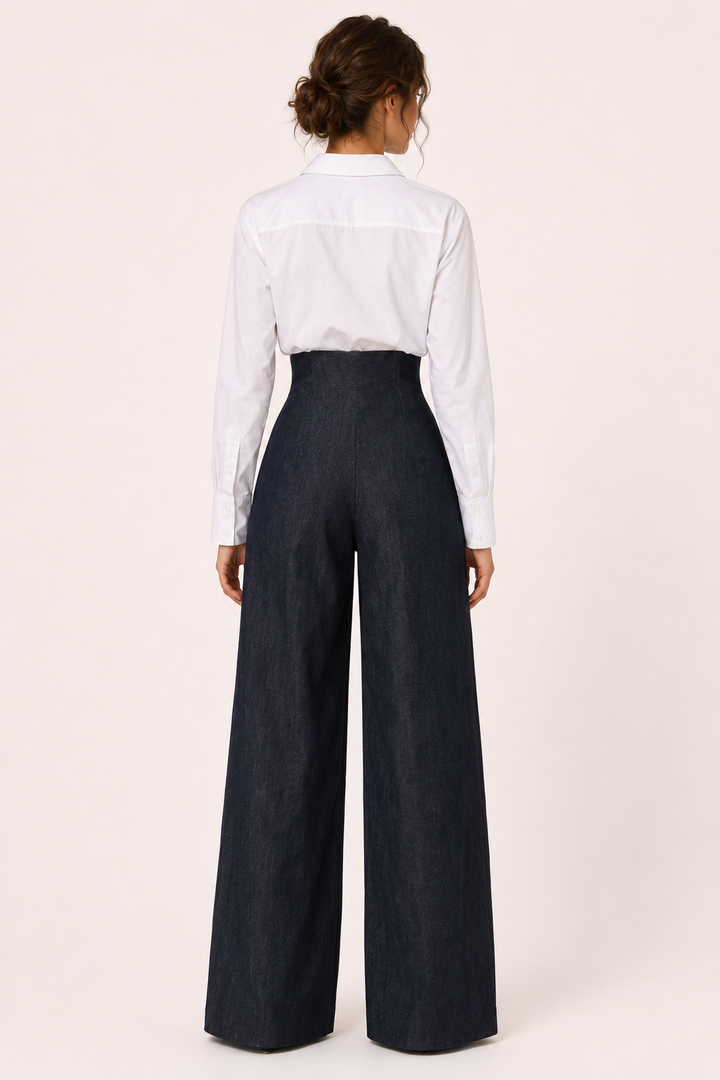 Pantalon femme à jambes larges et taille haute, élégant - Elara