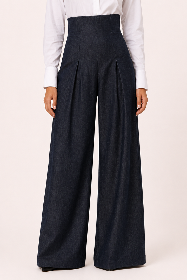 Pantalon femme à jambes larges et taille haute, élégant - Elara