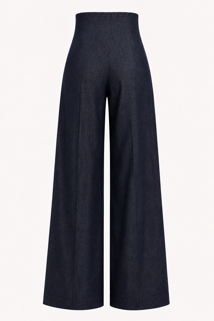 Pantalon femme à jambes larges et taille haute, élégant - Elara