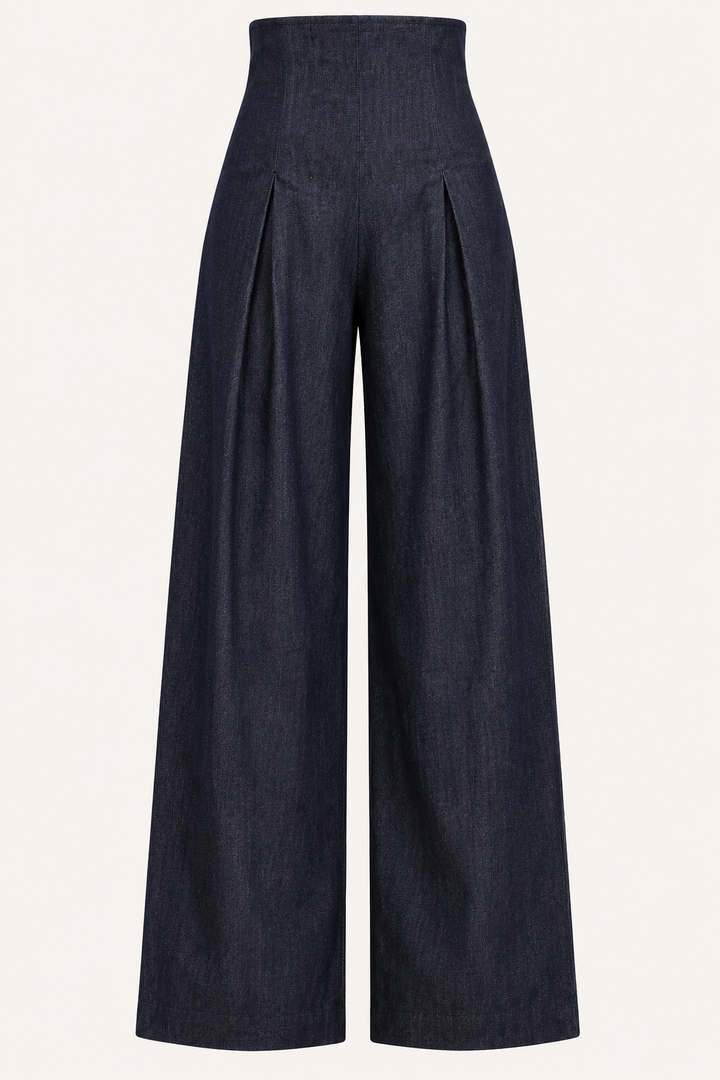 Pantalon femme à jambes larges et taille haute, élégant - Elara