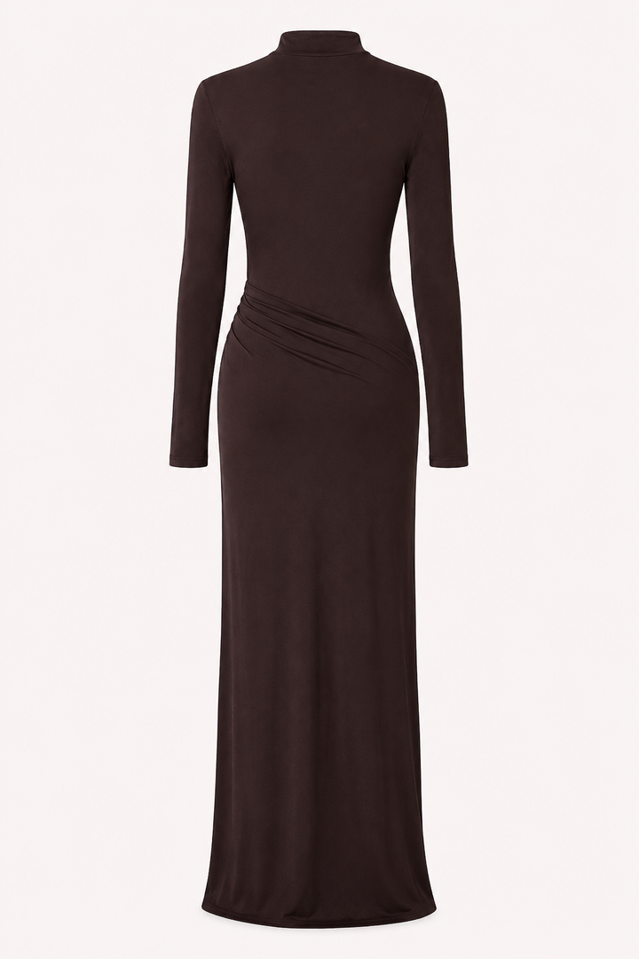 Robe longue à col montant drapée pour femme - Monik