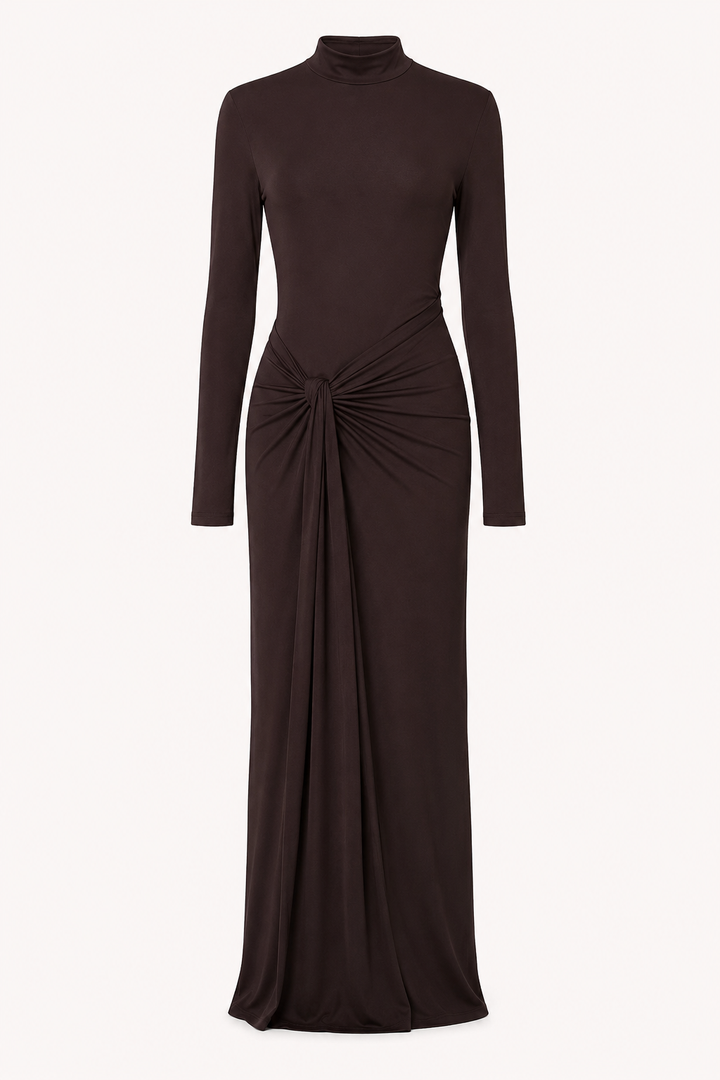 Robe longue à col montant drapée pour femme - Monik