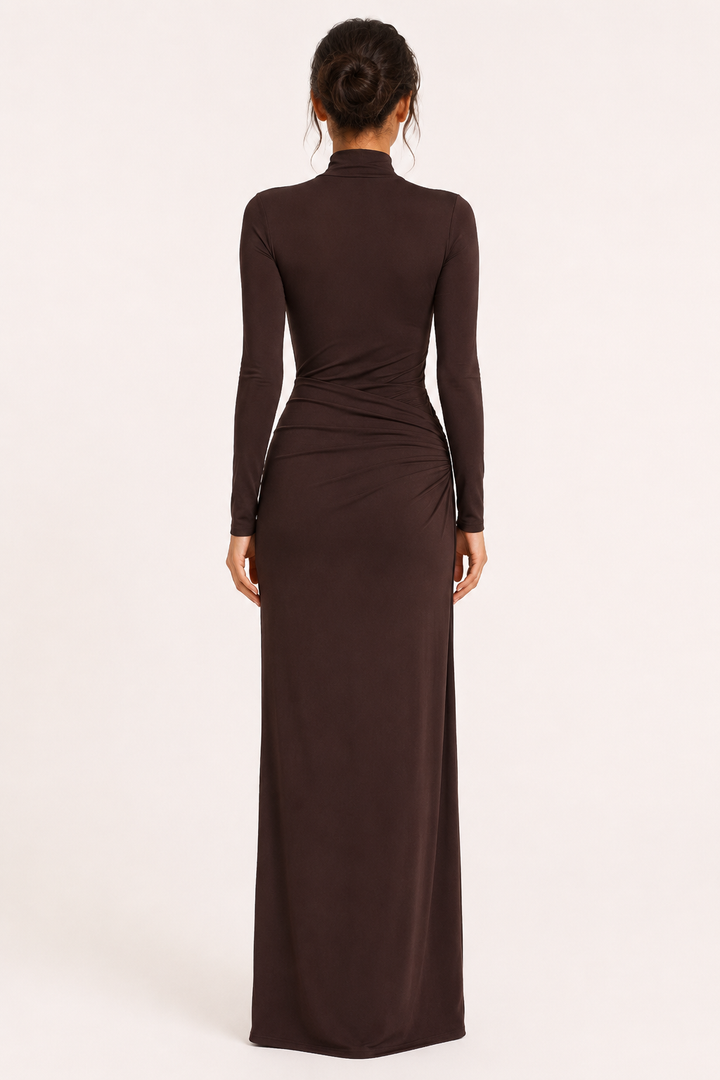 Robe longue à col montant drapée pour femme - Monik