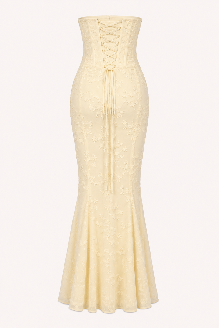 Ensemble femme composé d'un haut corset et d'une jupe longue brodée - Leonie