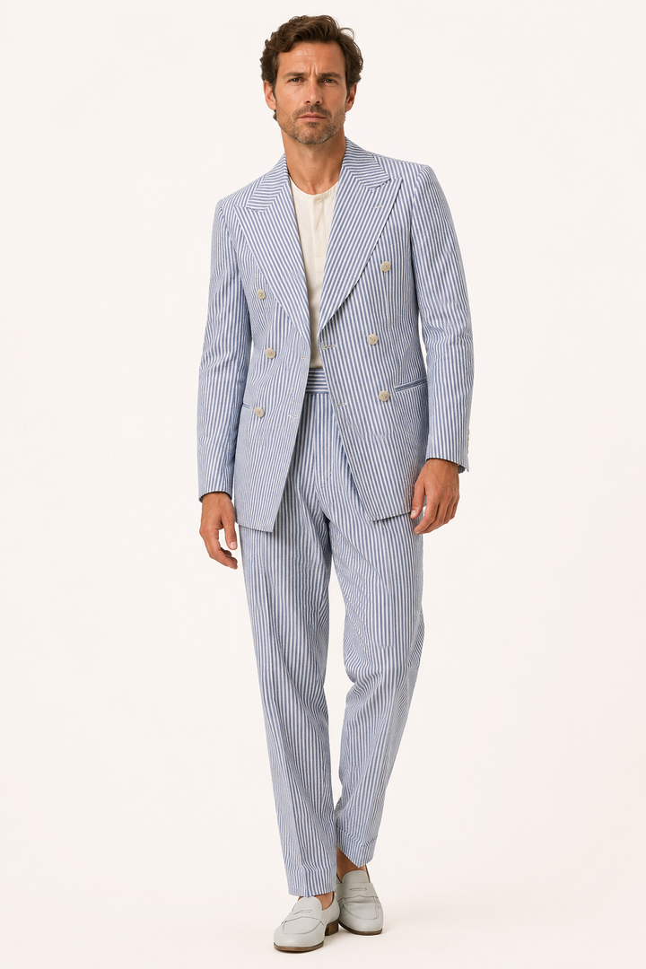 Costume homme à rayures bleu clair, style méditerranéen - Emil