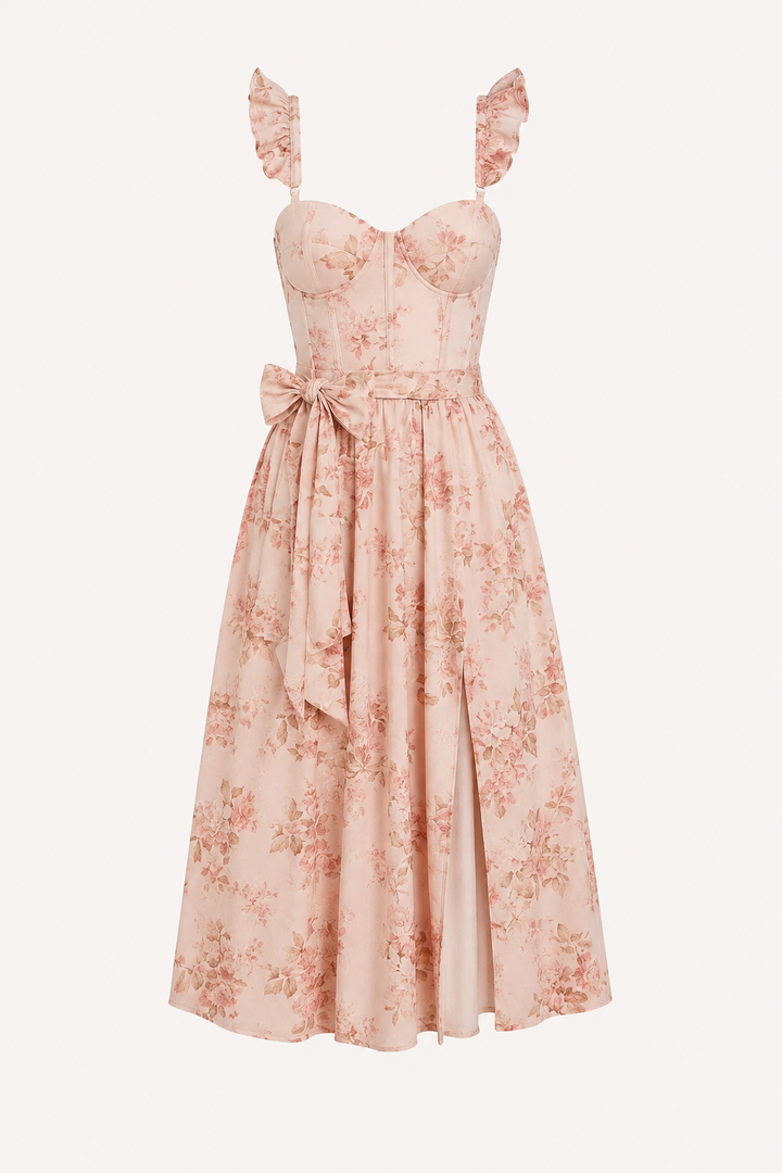 Robe midi femme imprimé floral corset fendu sur le côté - Käthe