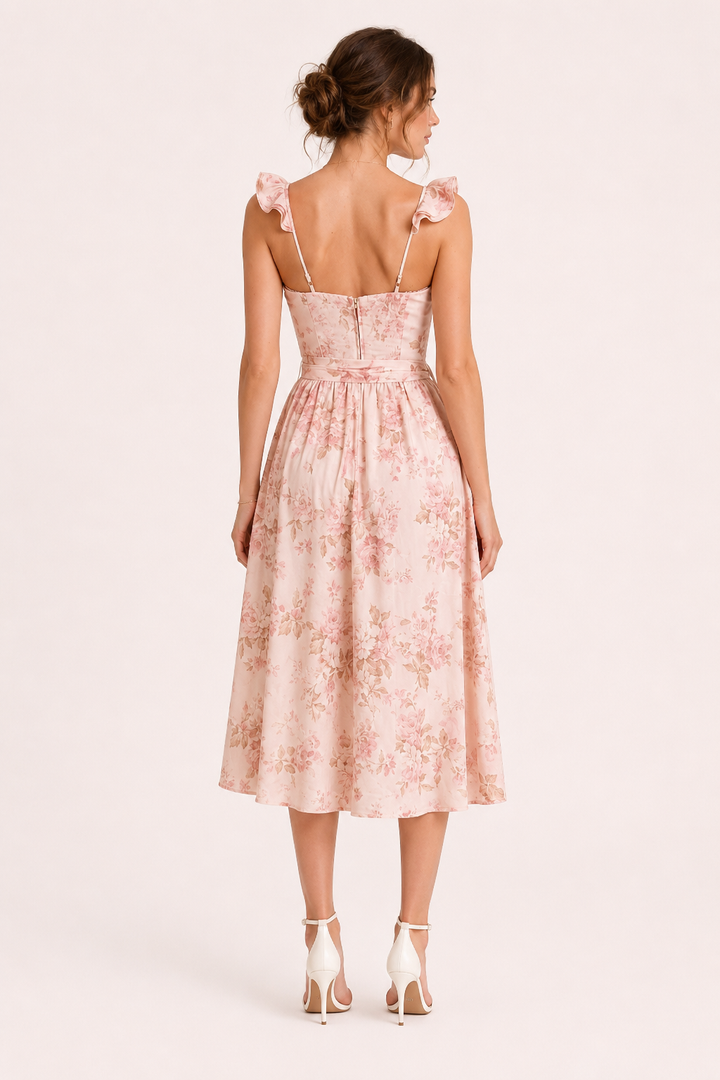 Robe midi femme imprimé floral corset fendu sur le côté - Käthe