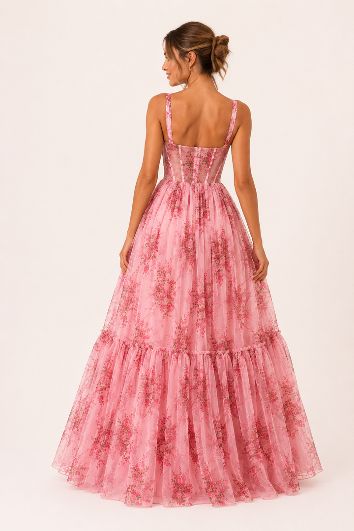 Robe longue femme corset imprimé floral - Elira