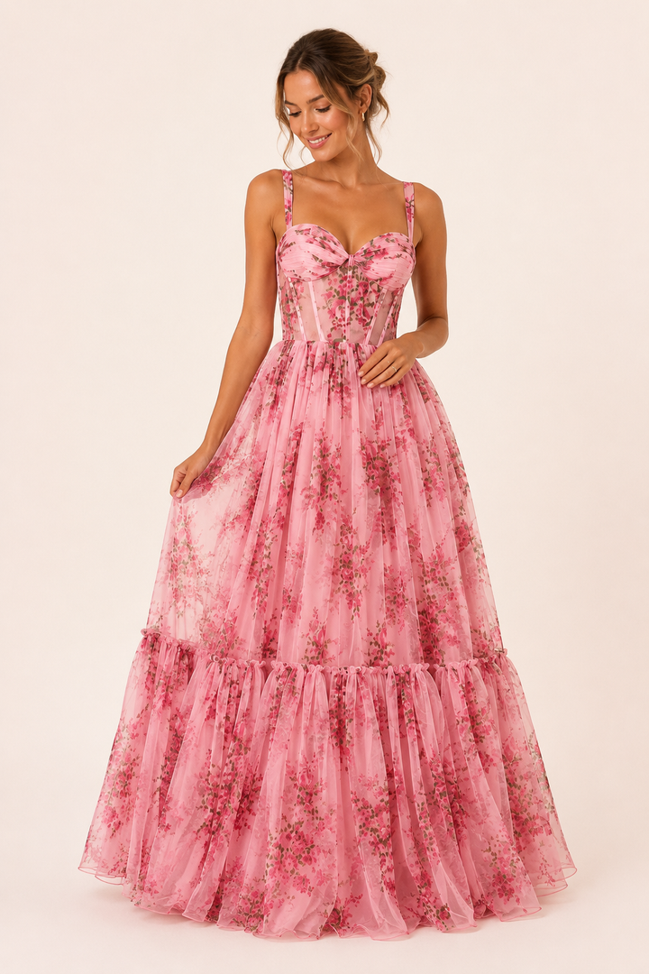 Robe longue femme corset imprimé floral - Elira