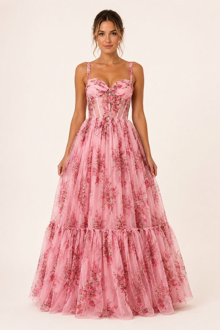 Robe longue femme corset imprimé floral - Elira