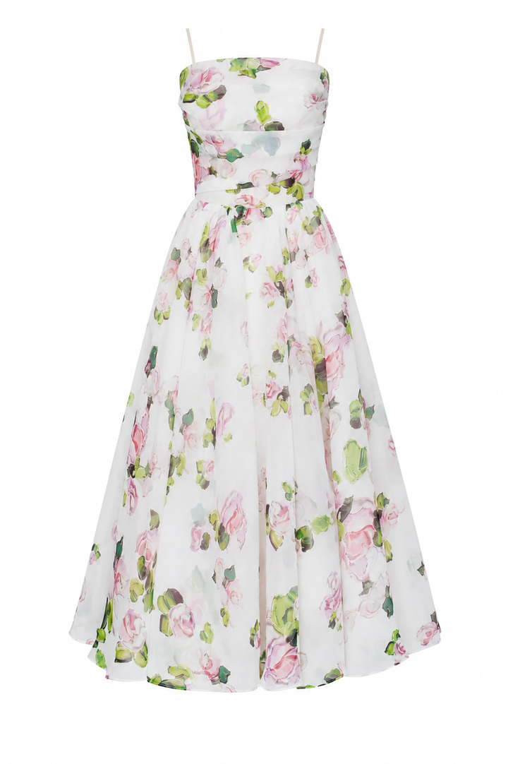 Robe midi pour femme, style floral romantique - Elira