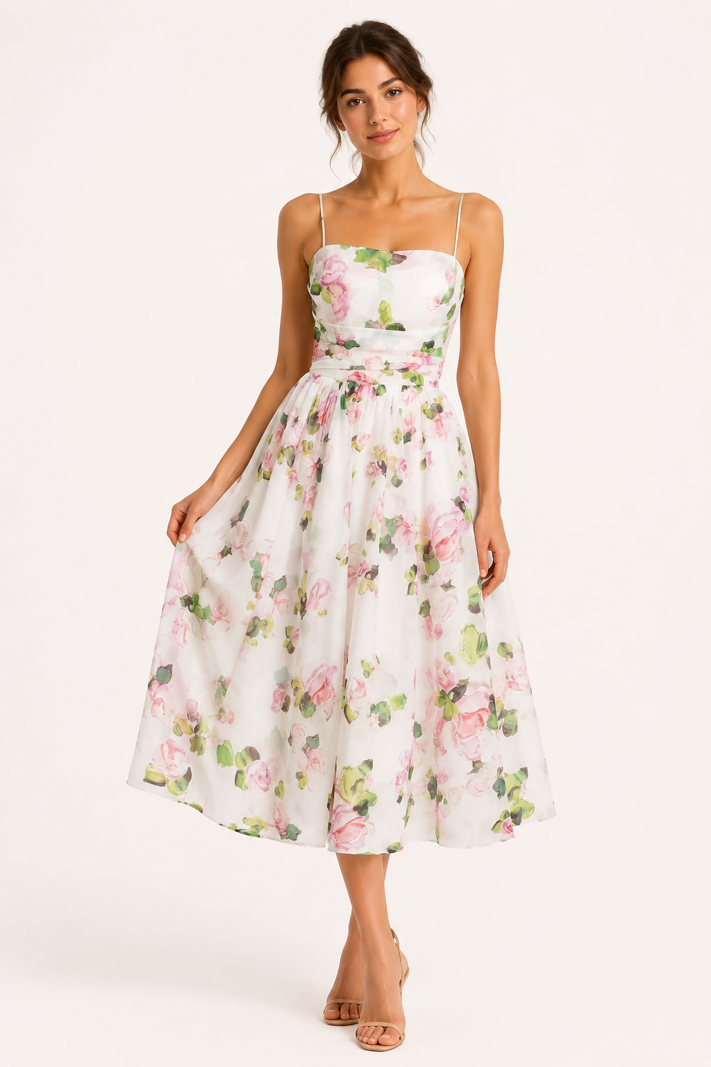 Robe midi pour femme, style floral romantique - Elira