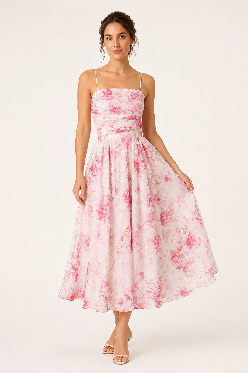 Robe midi pour femme, style floral romantique - Elira