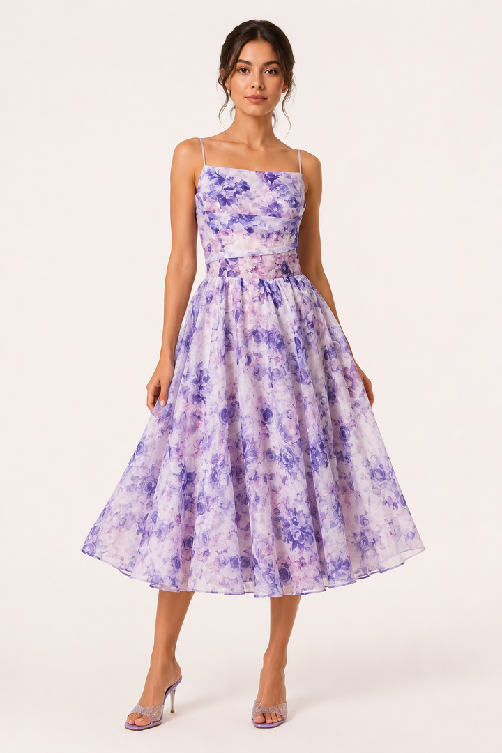 Robe midi pour femme, style floral romantique - Elira