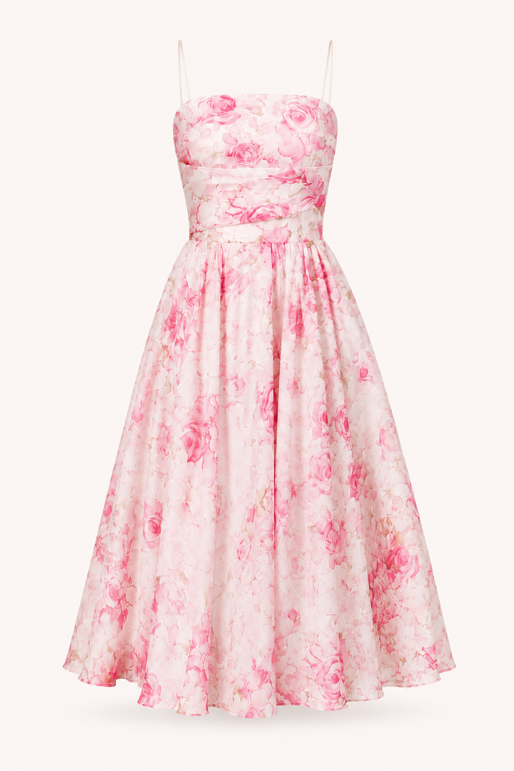 Robe midi pour femme, style floral romantique - Elira