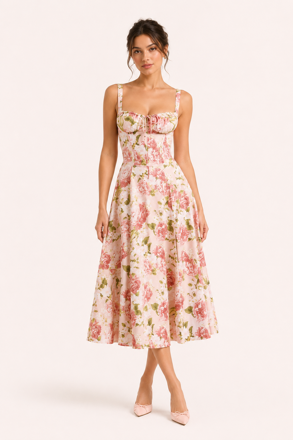 Robe midi fleurie à larges bretelles pour femme - Maren
