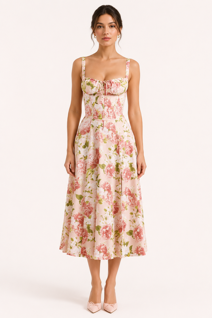 Robe midi fleurie à larges bretelles pour femme - Maren