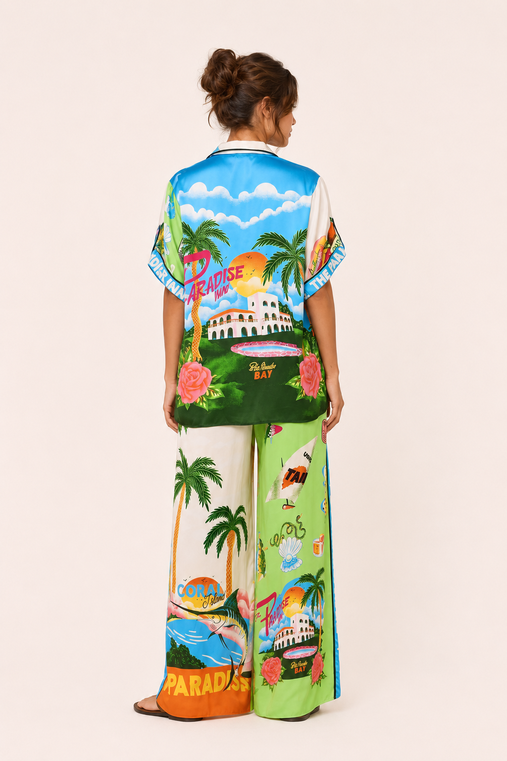 Ensemble pantalon large pour femme, imprimé tropical - Anika