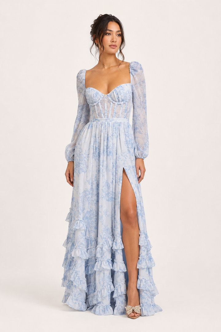 Robe à manches longues élégante et fleurie pour femmes - Romy