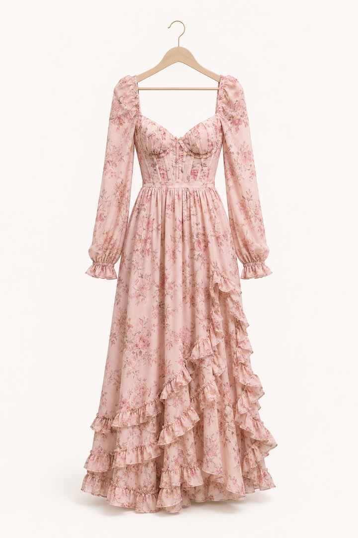 Robe à manches longues élégante et fleurie pour femmes - Romy