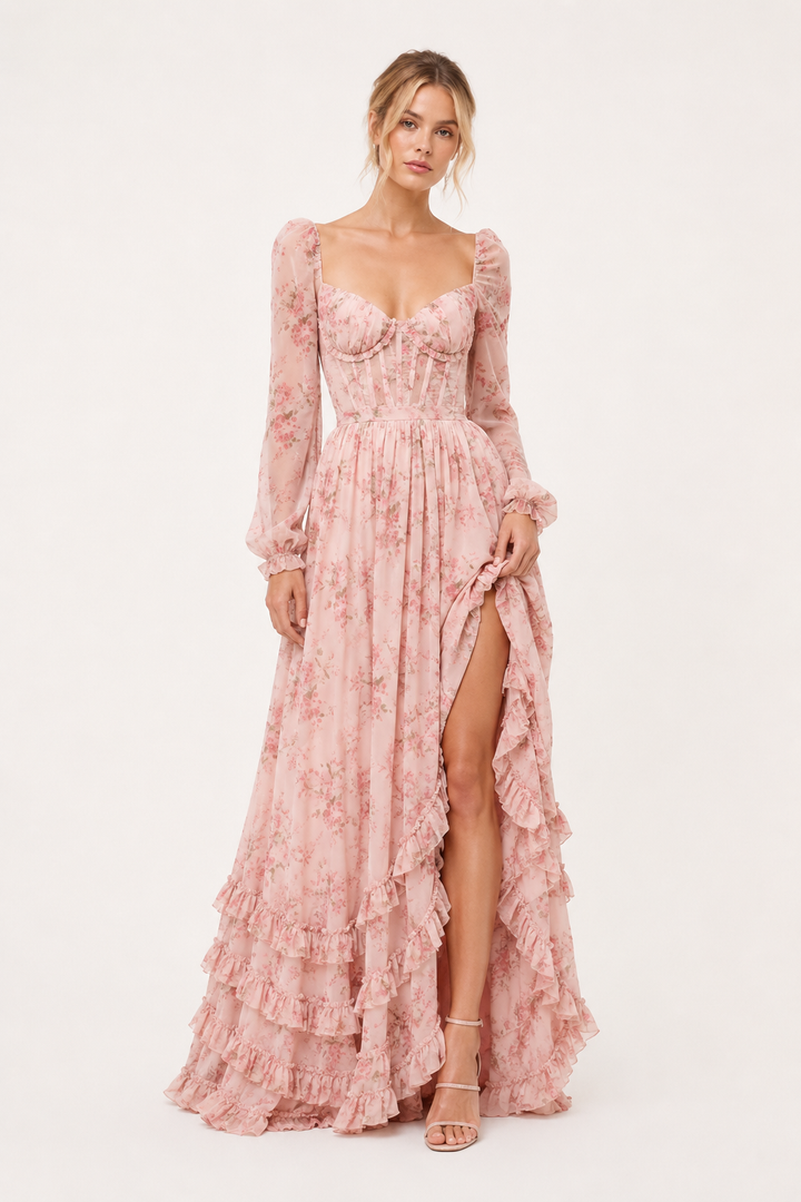 Robe à manches longues élégante et fleurie pour femmes - Romy
