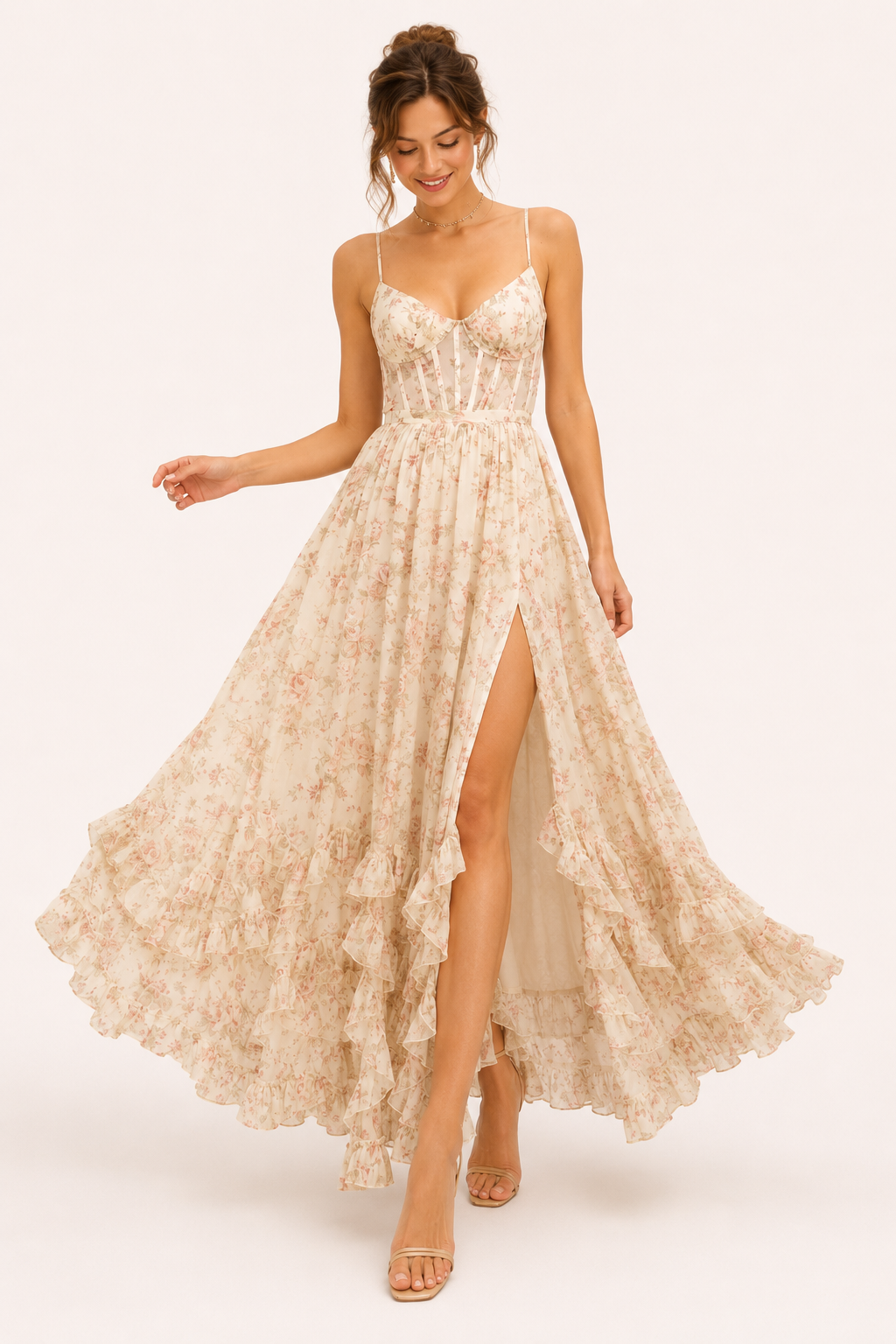 Longue robe de soirée élégante et fleurie - Elara