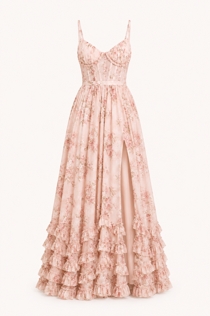 Longue robe de soirée élégante et fleurie - Elara